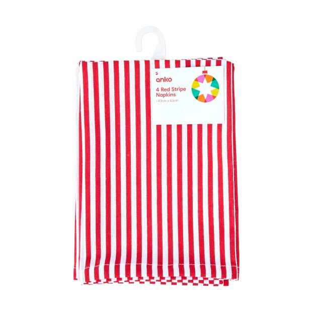 4 Pack Red Stripe Napkins - Anko