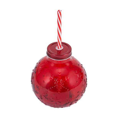 Red Bauble Drink Jar and Straw - Anko