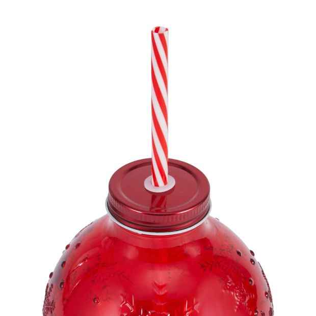 Red Bauble Drink Jar and Straw - Anko
