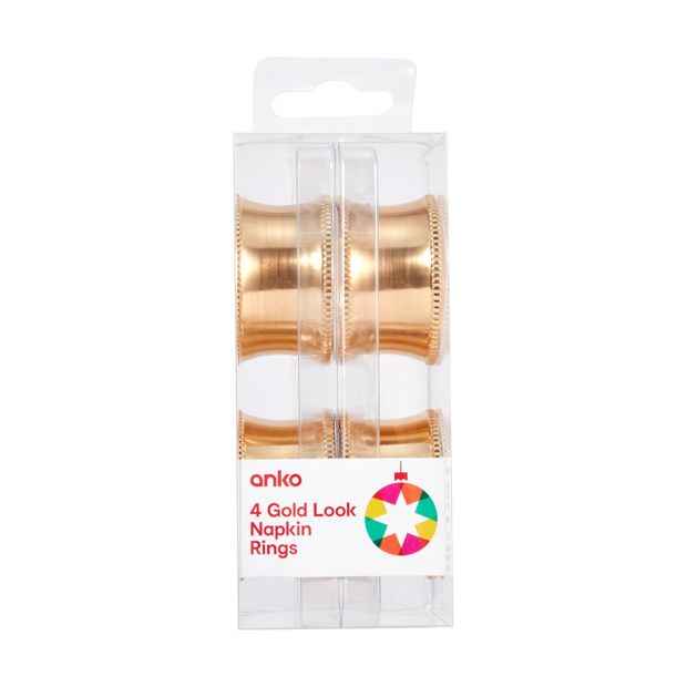 4 Pack Gold Look Napkin Rings - Anko