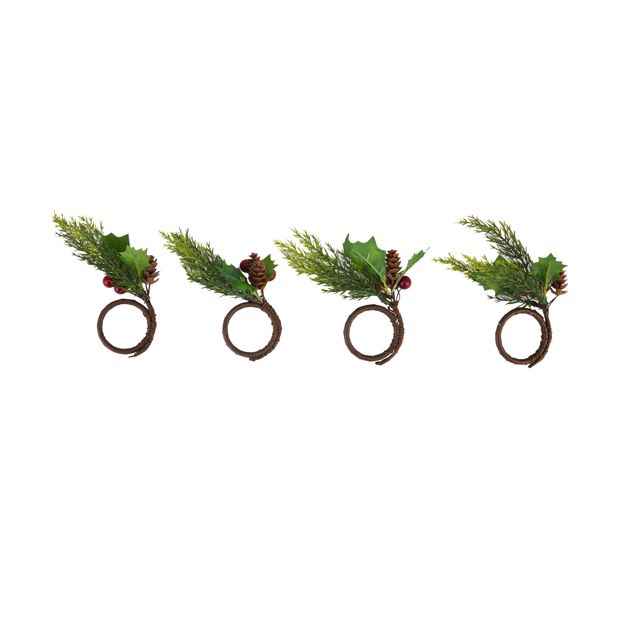 4 Pack Green Foliage Napkin Rings - Anko