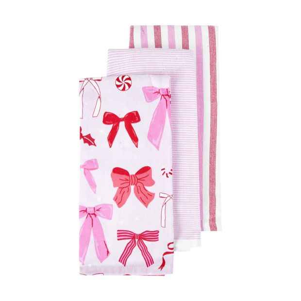3 Pack Pink Bow Tea Towels - Anko