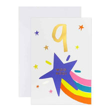 Ninth Birthday Card - Stars and Rainbow Design