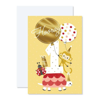 First Birthday Card - 'Hooray' Design