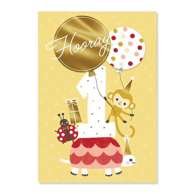 First Birthday Card - 'Hooray' Design