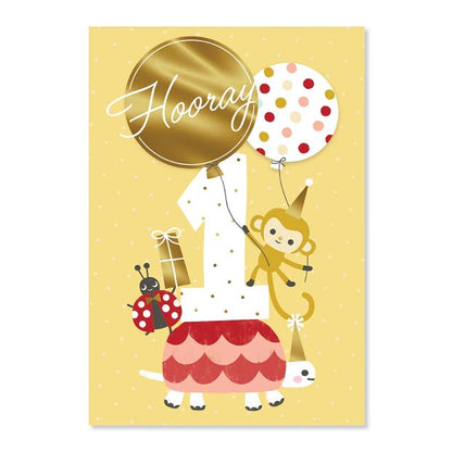 First Birthday Card - 'Hooray' Design