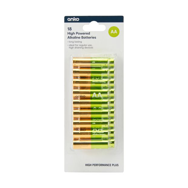 18 Pack High Powered AA Alkaline Batteries - Anko