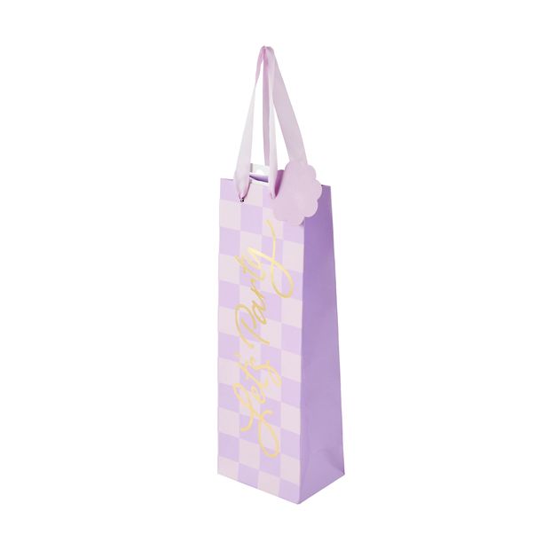 Lilac Check Bottle Bag - Anko