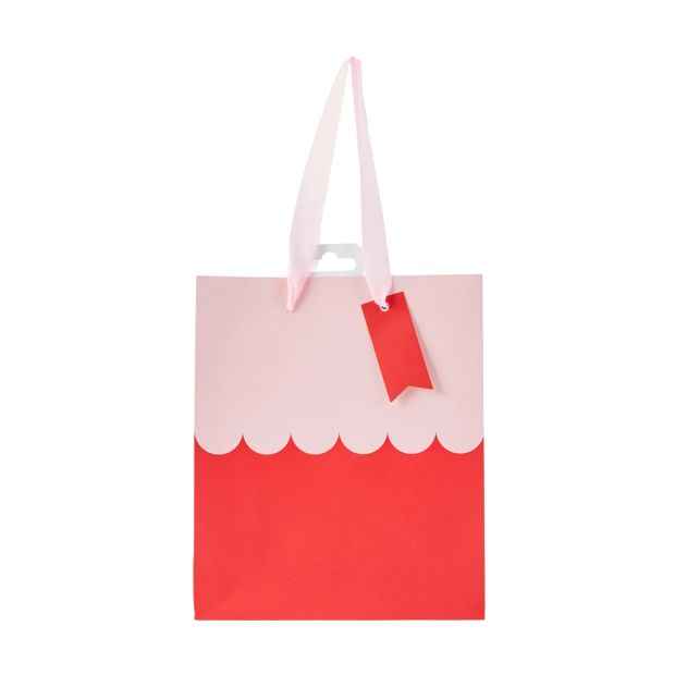 Pink and Red Scalloped Gift Bag, Medium - Anko