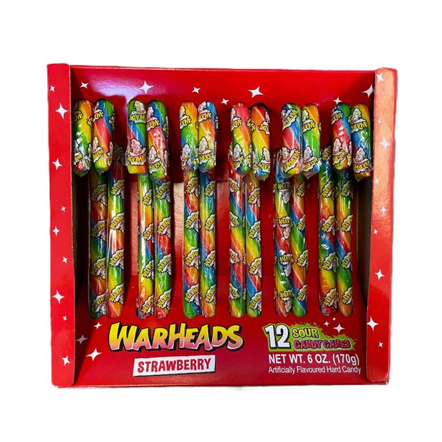 12 Pack Warheads Strawberry Sour Candy Canes 170g