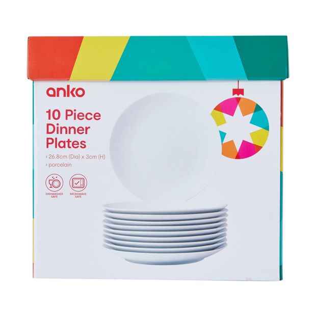 10 Piece White Dinner Plates - Anko