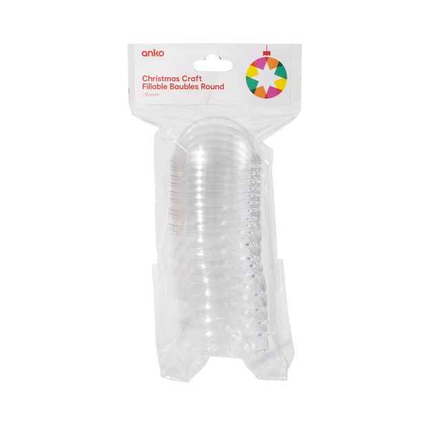 10 Pack Christmas Craft Fillable Baubles, Round - Anko