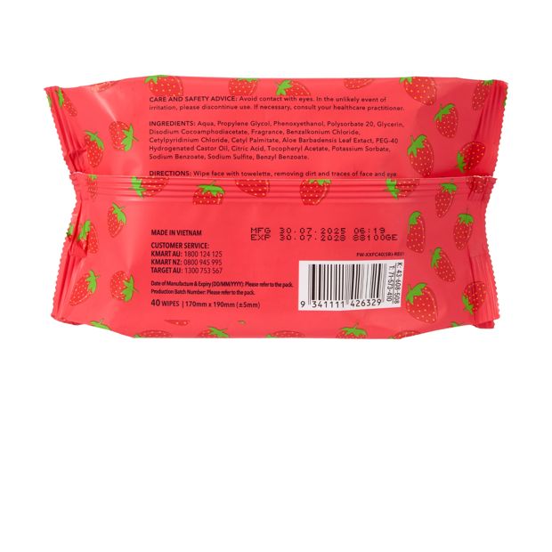 40 Pack Biodegradable Facial Wipes, Strawberry - OXX Skincare