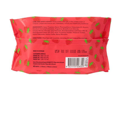 40 Pack Biodegradable Facial Wipes, Strawberry - OXX Skincare
