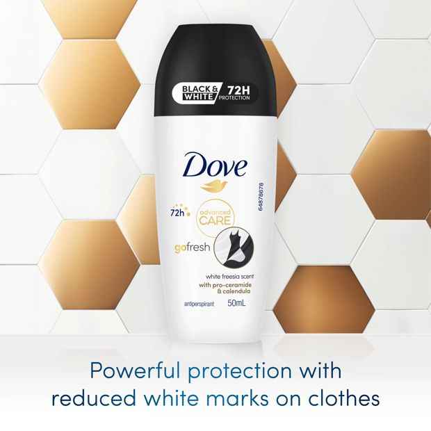 Dove Advanced Care Go Fresh Antiperspirant Deodorant Roll-On 50ml - Pro-Ceramide and Calendula, White Freesia Scent
