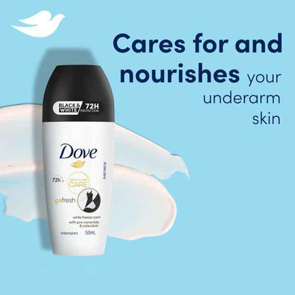 Dove Advanced Care Go Fresh Antiperspirant Deodorant Roll-On 50ml - Pro-Ceramide and Calendula, White Freesia Scent