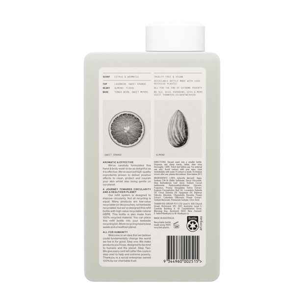 Thankyou. Hand & Body Wash Refill 1L - Botanical Sweet Orange and Almond