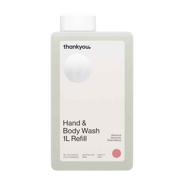 Thankyou Hand & Body Wash Refill 1L - Botanical Geranium, Rose & Wood