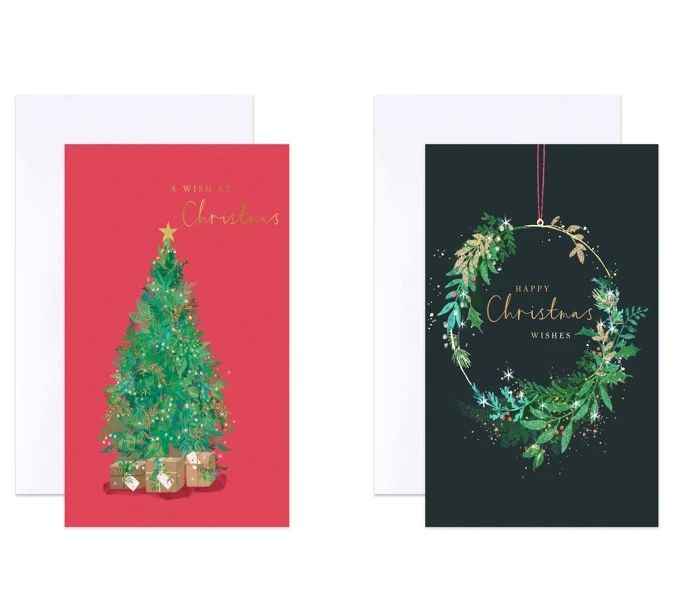 10 Pack Hallmark Boxed Charity Christmas Cards - Tree and Wreath