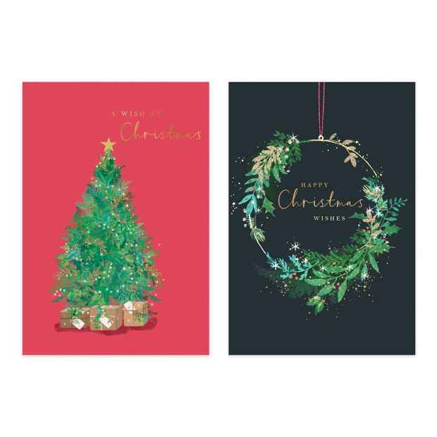10 Pack Hallmark Boxed Charity Christmas Cards - Tree and Wreath