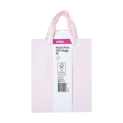 4 Pack Multi Pink Gift Bags, Medium - Anko