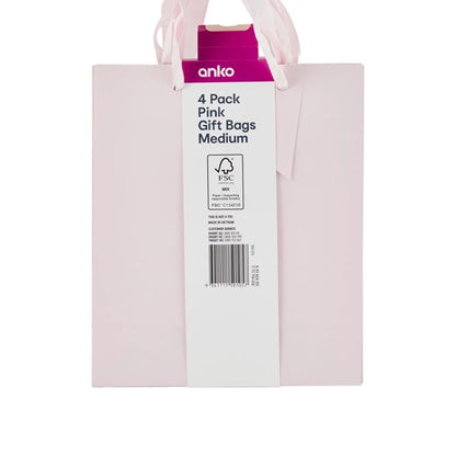 4 Pack Multi Pink Gift Bags, Medium - Anko