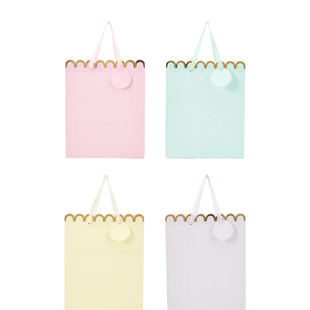 4 Pack Multi Pastel Scalloped Gift Bags, Large - Anko