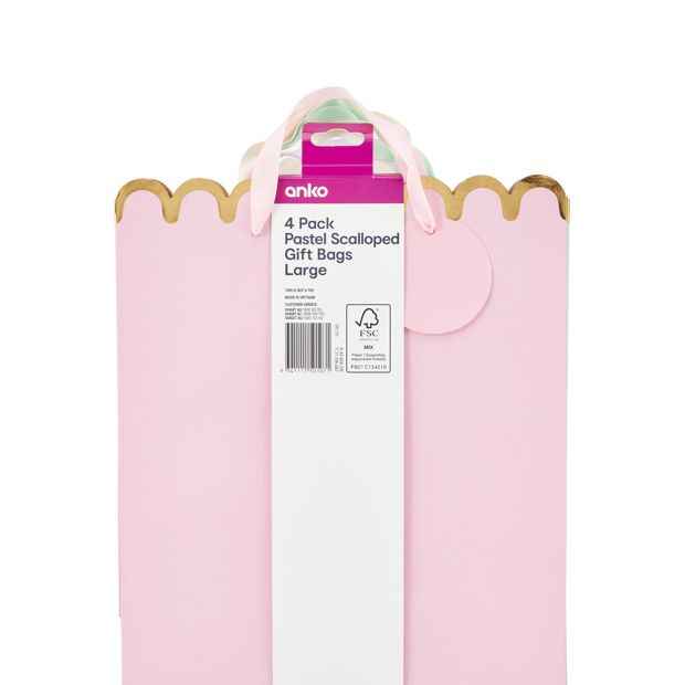 Pastel Scalloped Gift Bags - Large, Pack of 4