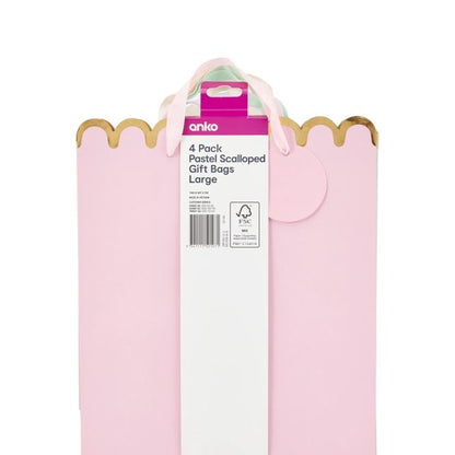 4 Pack Multi Pastel Scalloped Gift Bags, Large - Anko