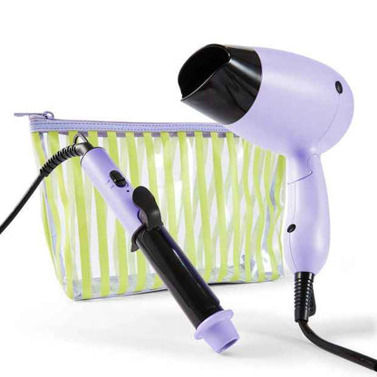 Compact Hair Dryer & Curler Set with Cosmetic Bag