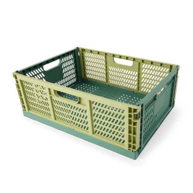 Large 30L Collapsible Storage Crate - Green
