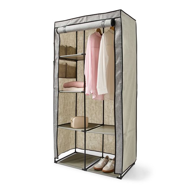 Anko Linen Look Covered Wardrobe, Charcoal