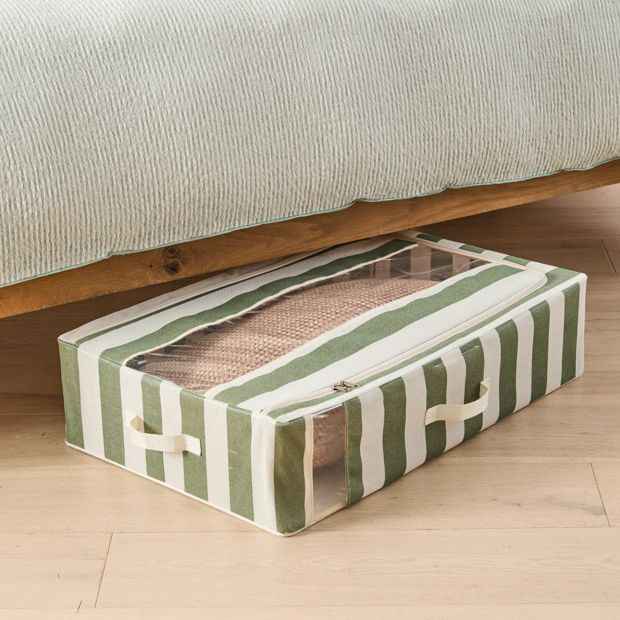 Anko Linen Look Underbed Collapsible Box - Green Stripe