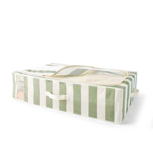 Anko Linen Look Underbed Collapsible Box - Green Stripe
