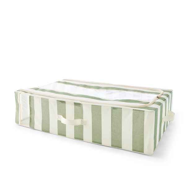 Anko Linen Look Underbed Collapsible Box - Green Stripe