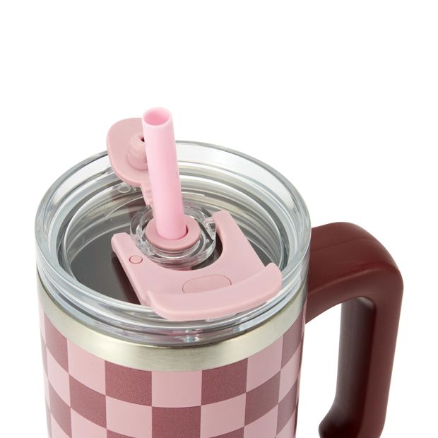 Anko 600ml Burgundy Check Tumbler with Handle