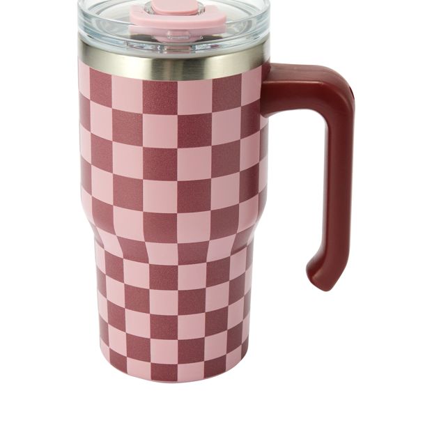 Anko 600ml Burgundy Check Tumbler with Handle