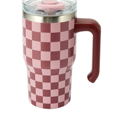 Anko 600ml Burgundy Check Tumbler with Handle