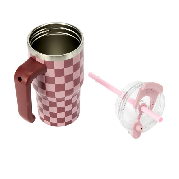 Anko 600ml Burgundy Check Tumbler with Handle