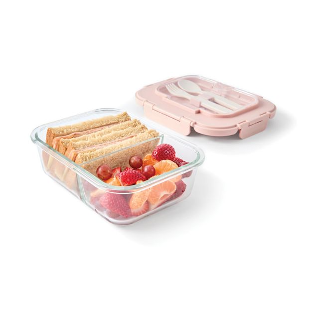 Anko Mocha Glass Bento Lunch Box with Cutlery