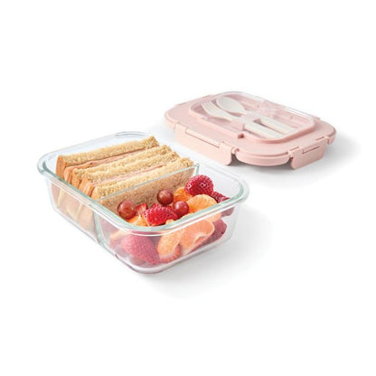 Anko Mocha Glass Bento Lunch Box with Cutlery