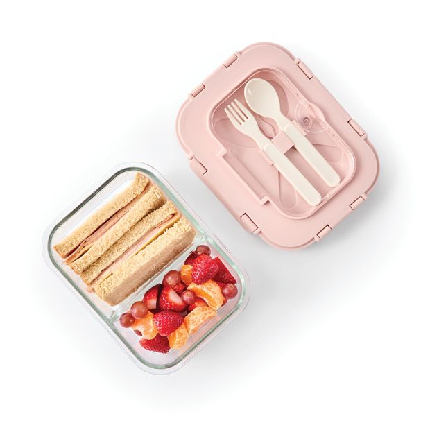 Anko Mocha Glass Bento Lunch Box with Cutlery