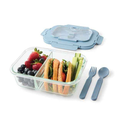 Glass Bento Lunch Box with Cutlery - Blue