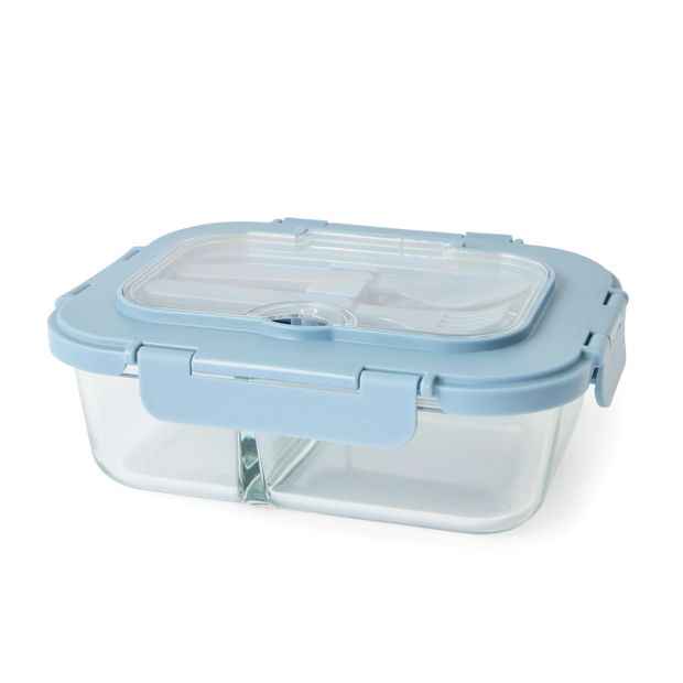 Glass Bento Lunch Box with Cutlery - Blue