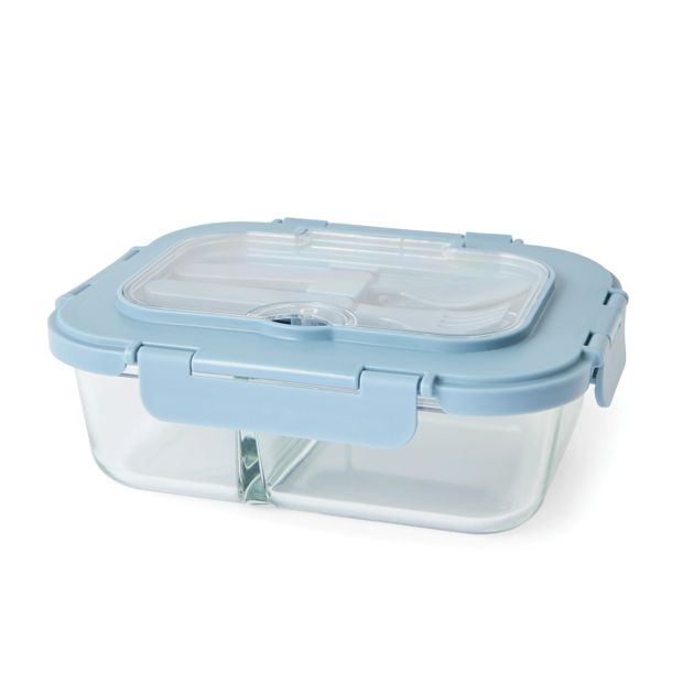 Anko Glass Bento Lunch Box with Cutlery - Blue