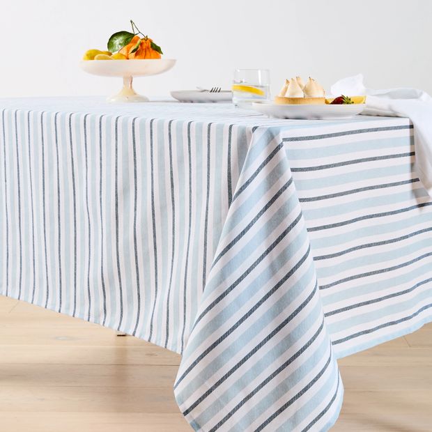 Blue Striped Cotton Tablecloth