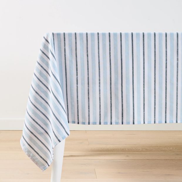 Blue Striped Cotton Tablecloth