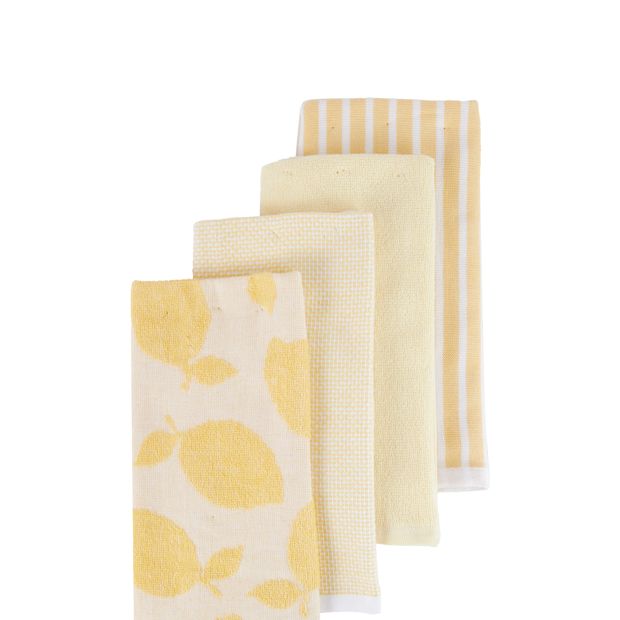 Anko 4 Pack Yellow Lemon Terry Tea Towels