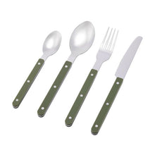 16-Piece Silver and Green Cutlery Set, Service for Four