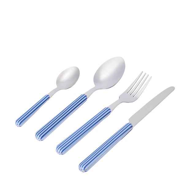 16 Piece Blue Stripe Cutlery Set